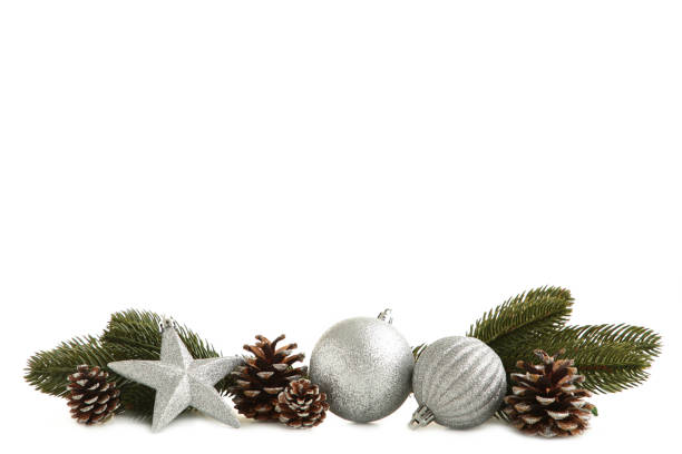 istock Set of silver Christmas balls with decor isolated on white 1192135304