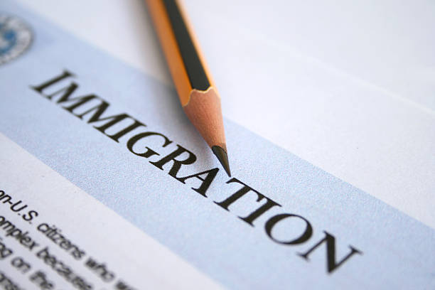 Close-up of an immigration form and #2 sharp pencil stock photo