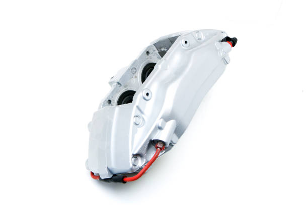 istock Silver four piston sports brake calliper isolated on a white background. 1192137402