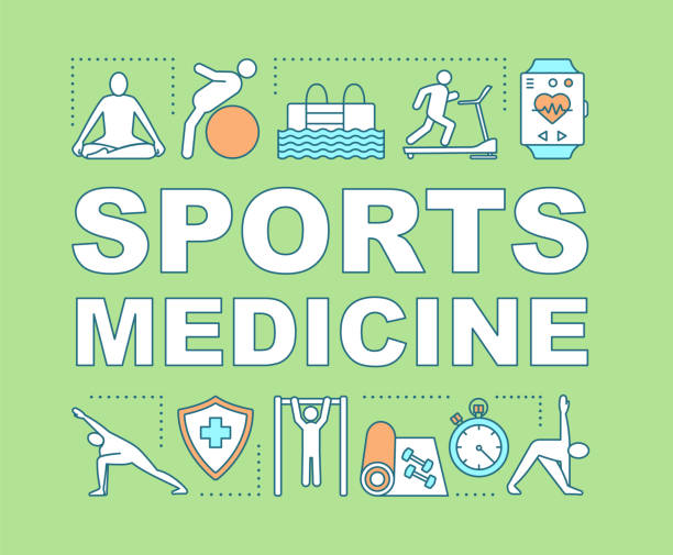 Sports medicine word concepts banner Sports medicine word concepts banner. Medical rehabilitation, physical therapy. Gymnastics, exercises. Presentation, website. Isolated lettering typography idea with icon. Vector outline illustration. sports medicine stock illustrations