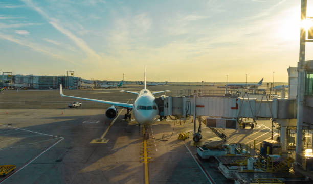 istock Airplane at the airport before taking off 1192138632