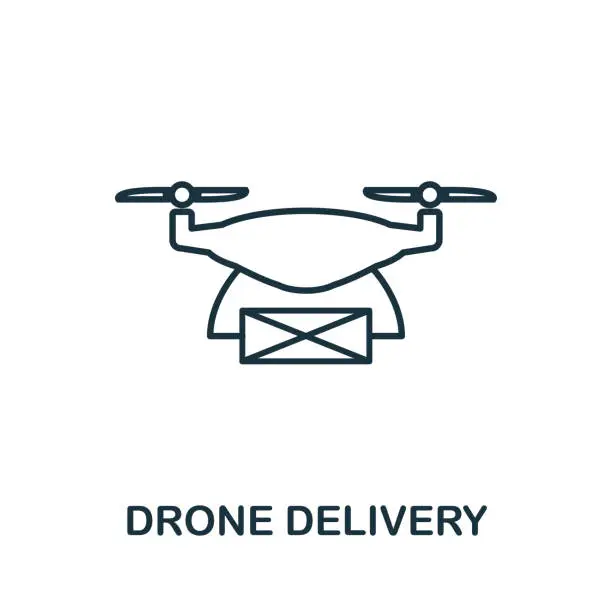 Vector illustration of Drone Delivery outline icon. Creative design from smart devices icon collection. Premium drone delivery outline icon. For web design, apps, software and printing.
