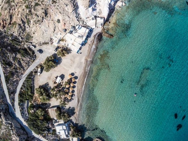 istock Firopotamos beach with houses and cliffs 1192141194
