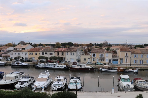 Marina of the village of Aigues-Mortes - Gard Department - Languedoc Roussillon - Occitanie Region - France