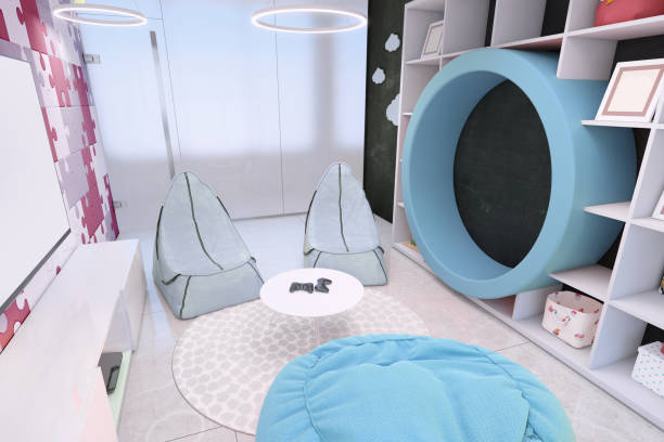 istock Kids room interior with wallpaper decor 1192145032