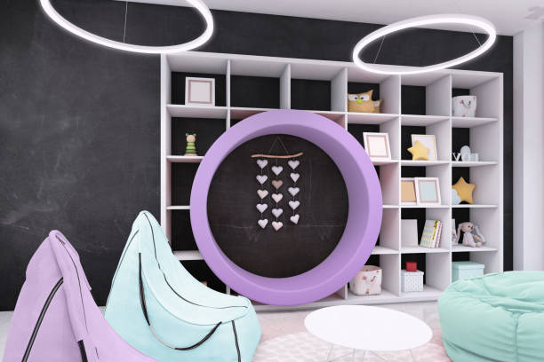 istock Modern kids room interior with lazy bags 1192145034