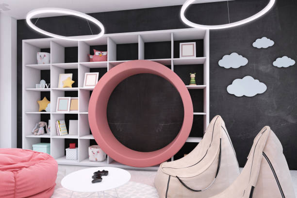 istock Modern kids room interior with lazy bags 1192145036
