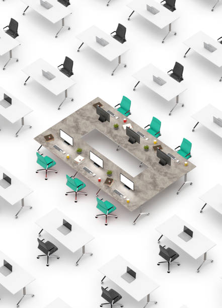 istock Concept top view of an office space with table standing out 1192145834