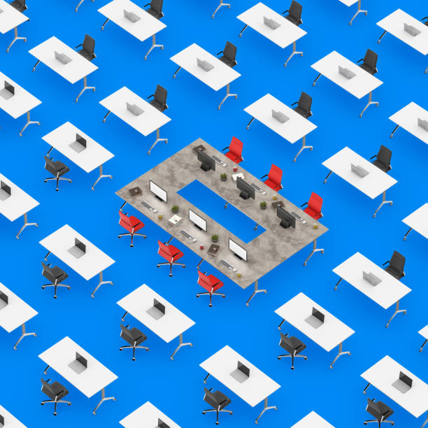 istock Concept top view of an office space with table standing out 1192145839