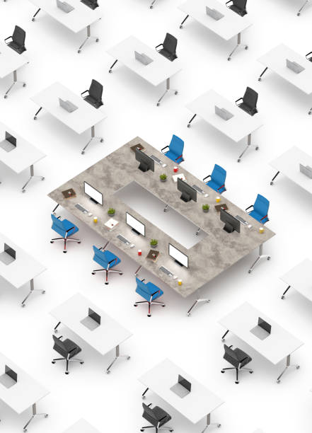 istock Concept top view of an office space with table standing out 1192145843