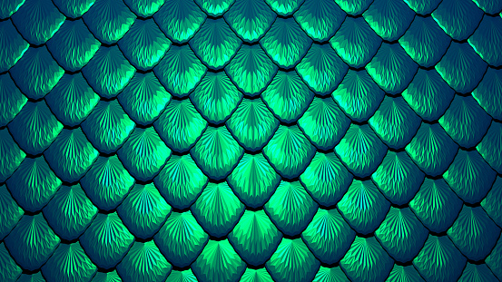 Blue green scales of a mermaid or a dragon background