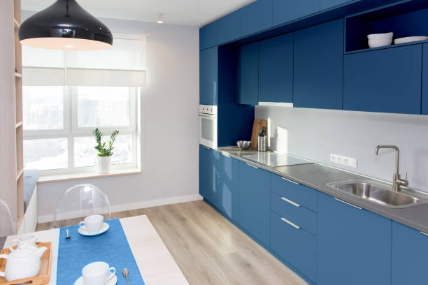 istock Kitchen interior in light blue colors. Scandinavian style 1192146540
