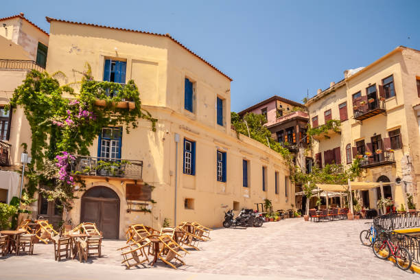 istock Tables and chairs in a waterfront tavern in Chania 1192147491