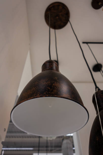istock Retro lamps with a copper lampshade. View from the bottom. 1192148279