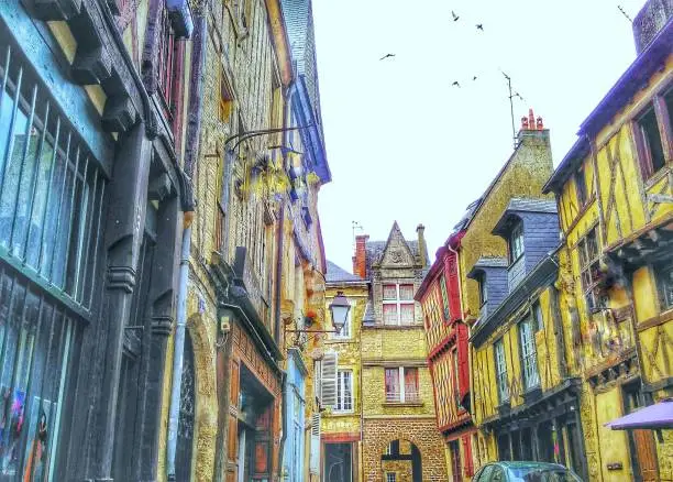 France.Le Mans.Old quarter with colorful half-timbered houses in the city center as well as stone constructions. City of art and history.