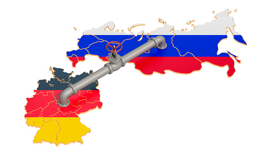 Russia-Germany gas pipeline, 3D rendering isolated on white background