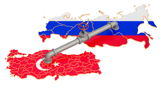 Russia-Turkey gas pipeline, 3D rendering isolated on white background