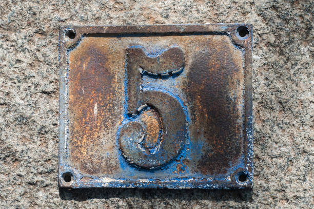 istock Old retro cast iron plate number 5 1192161285
