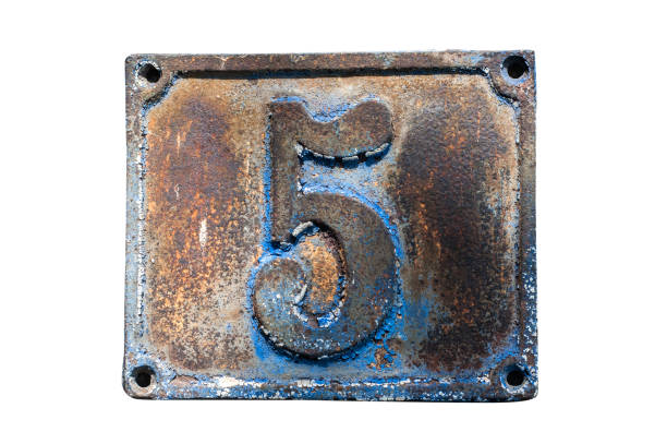 istock Old retro cast iron plate number 5 1192161317