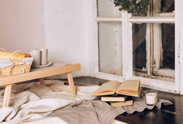 istock Breakfast on a wooden tray on the bed. 1192168018