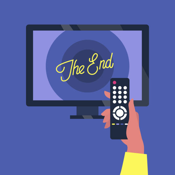 Tv set and a remote controller, the end of the movie screen Tv set and a remote controller, the end of the movie screen television set stock illustrations