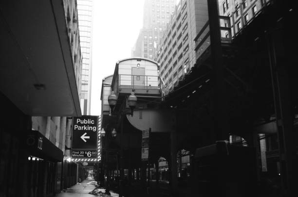 istock Chicago L-train Black and white film 1192177035