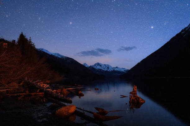 istock Night starry sky reflecting in calm lake in wilderness Canada 1192184686