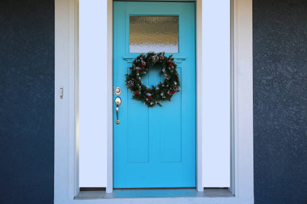 istock Blue Door with Christmas Wreath 1192185565