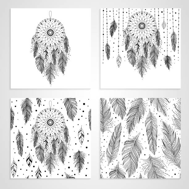 illustrazioni stock, clip art, cartoni animati e icone di tendenza di carta dreamcatchers disegnata a mano - dreamcatcher symbol mystery catching