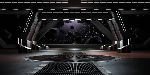 istock sci fi  corridor with view of space galaxy 3d rendering 1192187447