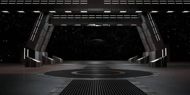 istock sci fi  corridor with view of space galaxy 3d rendering 1192187986