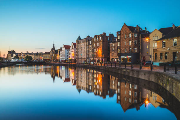 leith at edinburgh, scotland night view of leith at edinburgh, scotland, uk midlothian scotland stock pictures, royalty-free photos & images