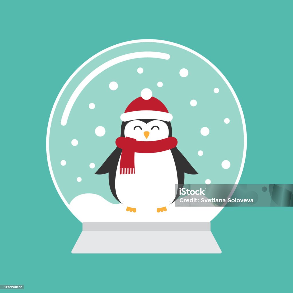 Vector Quả Cầu Tuyết Hoạt Hình Phẳng Với Chim Cánh Cụt Hình minh ...