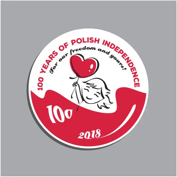 Vector illustration of Polish flag and little girl with balloon badge. 100 years of Polish Independence.