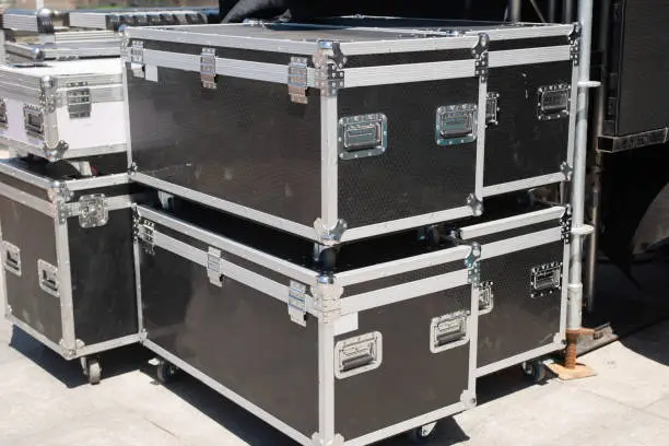 Photo of Lighting equipment box behind the stage.