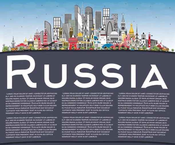 Vector illustration of Russia City Skyline with Gray Buildings, Blue Sky and Copy Space.