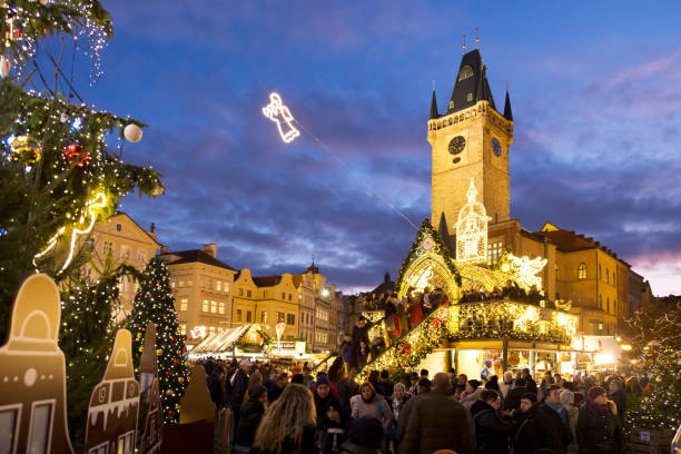 Old Town square, Christmas market in Prague (UNESCO), Czech republic Old Town square, Christmas market in Prague (UNESCO), Czech republic prague christmas market stock pictures, royalty-free photos & images