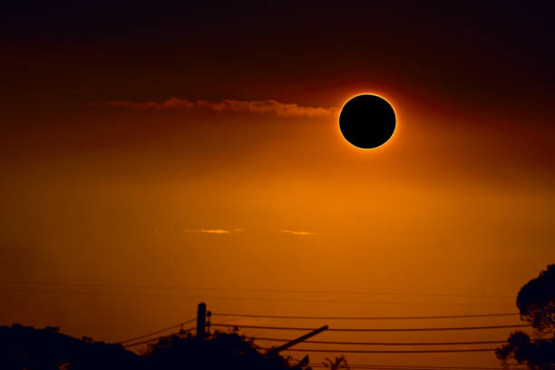 istock amazing phenomenon of total sun eclipse over silhouette tree and sunset sky 1192211666