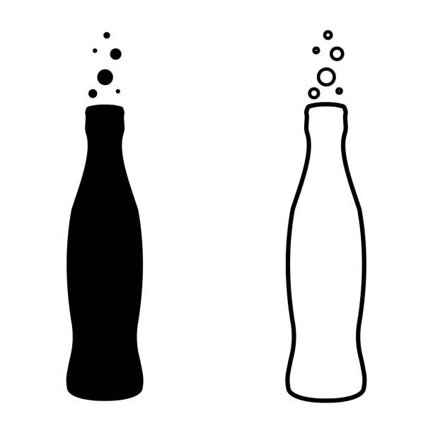 ilustraciones, imágenes clip art, dibujos animados e iconos de stock de bebida de botella de refresco cola icono vector contorno silueta botella de refresco bebida cola - coke