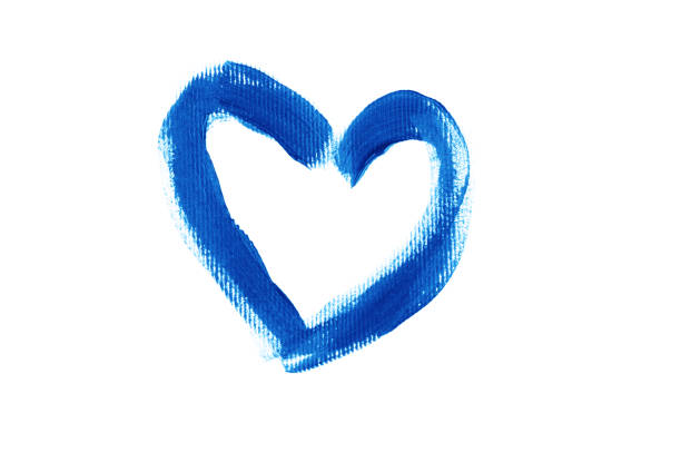 Closup of blue heart painted with a brush isolated on white background for Valentineas day