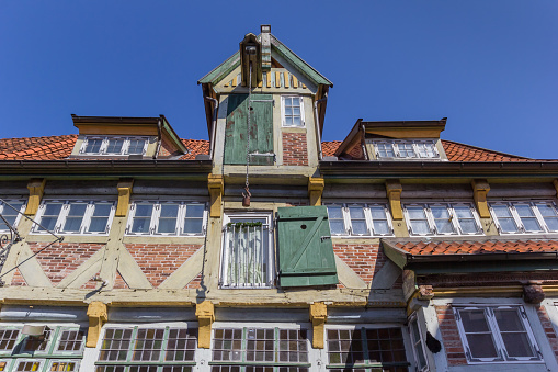 Hoist at the facade of an old house in Lauenburg