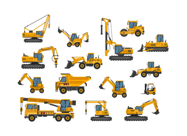 アイコンの建設作業の大きなセット。建築機械。建設工事用特殊機械 - crane construction equipment construction equipment点のイラスト素材／クリップアート素材／マンガ素材／アイコン素材