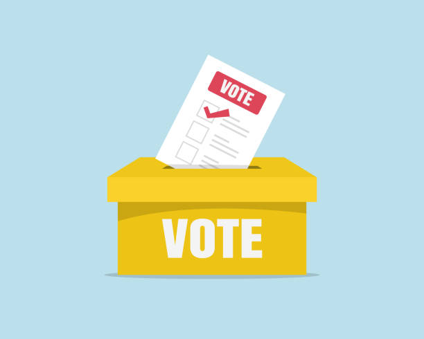 ilustrações de stock, clip art, desenhos animados e ícones de puts voting ballot in ballot box. voting and election concept - voting ballot