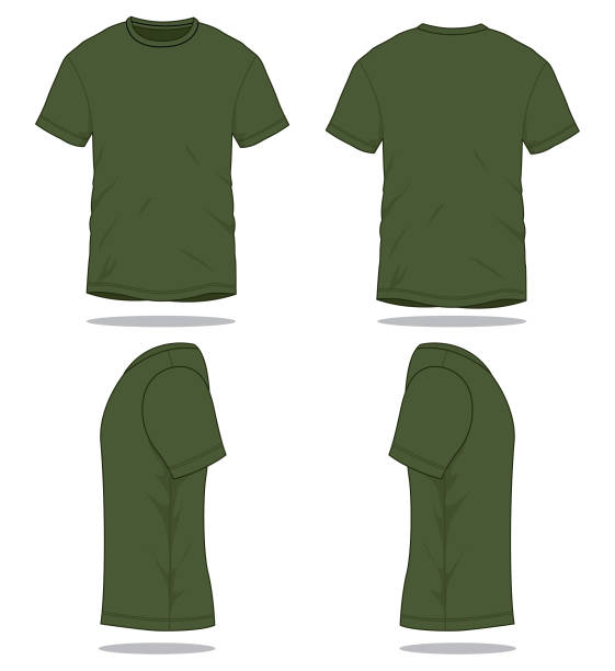 illustrazioni stock, clip art, cartoni animati e icone di tendenza di vettore t-shirt esercito per modello - green t shirt