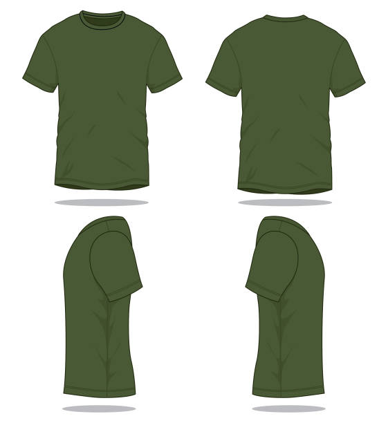 Army T-Shirt Vector for Template Front and Back Views. round neckline stock illustrations