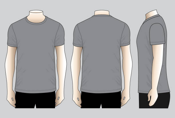 Gray T-Shirt Vector for Template Front, Back and Side View thin neck stock illustrations