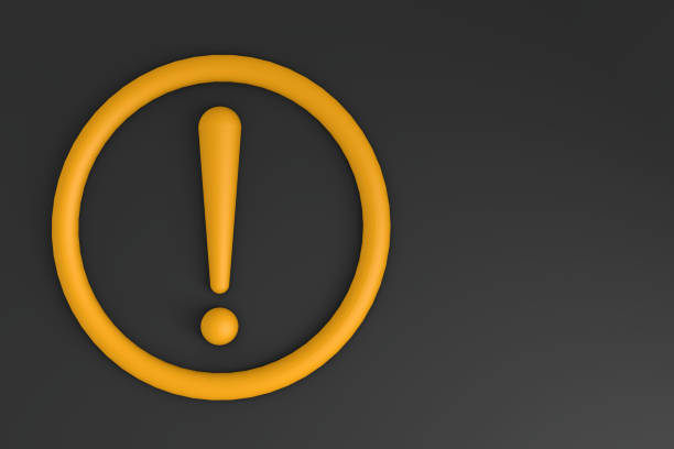 3d rendering of yellow Exclamation mark. Attention sign icon. Yellow circle and yellow Hazard warning symbol in black background. Circle Exclamation Icon. Caution, Security, warn.