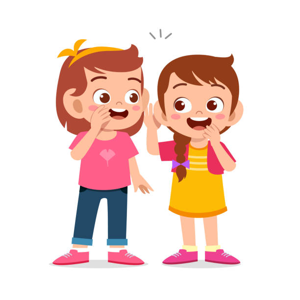 ilustrações de stock, clip art, desenhos animados e ícones de happy cute kids girls talk about secret - segredo criança