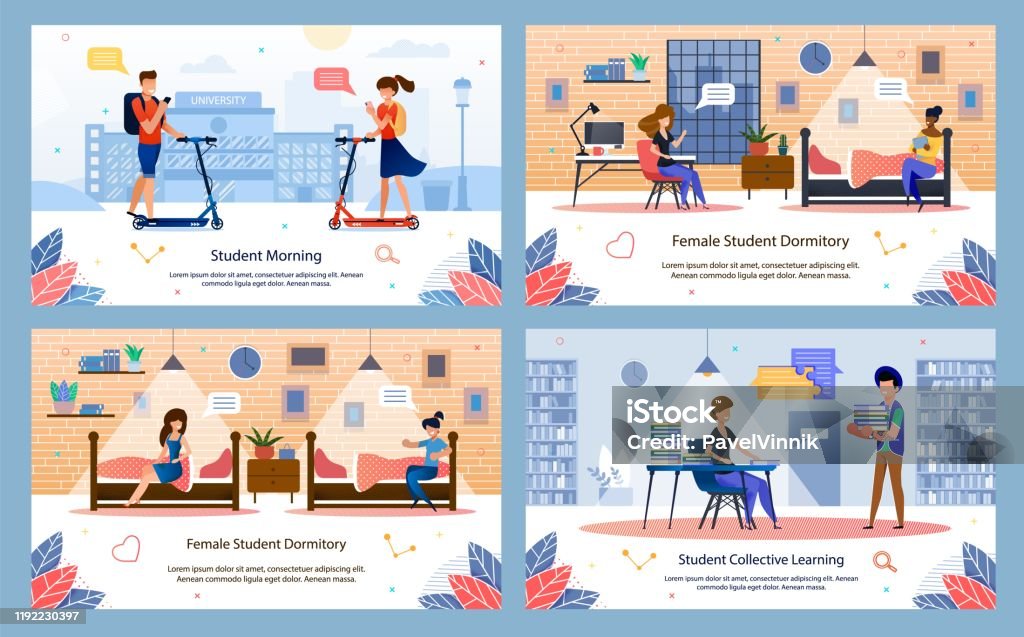 Student Life Visual Modern Student Happy Life Flat Vector Banners Set Stock Illustration ...