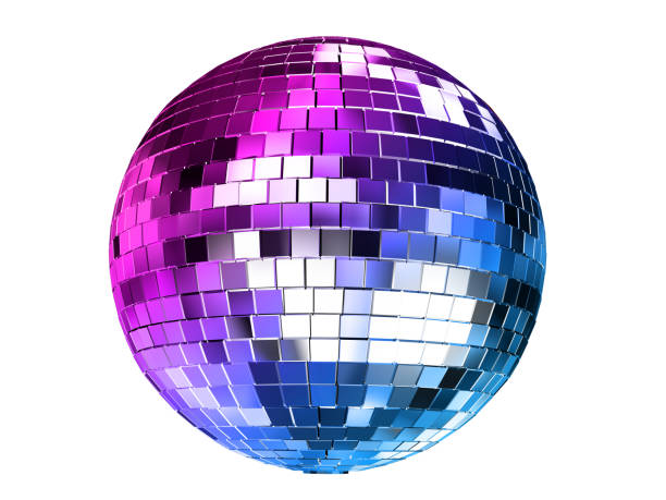 renderice la ilustración 3d de la bola de discoteca a color aislada sobre fondo blanco. - bola espejo fotografías e imágenes de stock